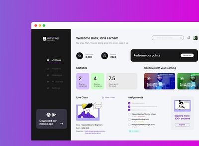 E-learning Educational Student Dashboard UI Design brand branding dashboard design education graphic design learning minimal mockup online learning ui ux design