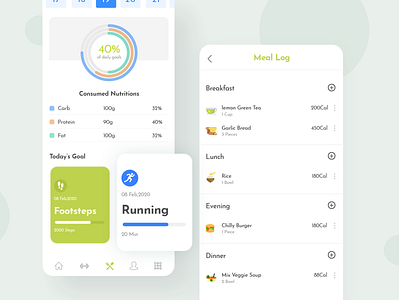 Food Dairy and Meal Tracking Page - Fitness App Concept