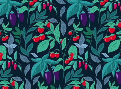 Vegetable garden pattern basil cherry chili eggplants fabric flat food garden leaves nature pattern seamless tomato vegetable wallpaper