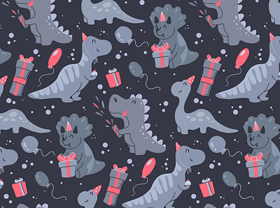 Holiday dinosaurs pattern animal cartoon child fabric festive flat gray happy kid pattern seamless textile wallpaper