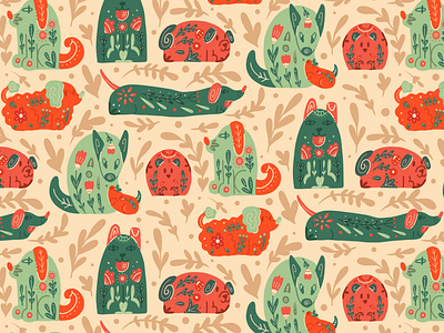 Cute dogs with folk pattern