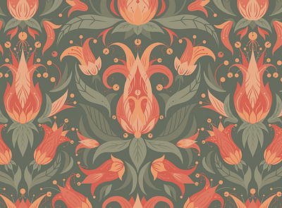 Pattern Jester flowers bell bud fabric fire flat floral flower foliage graphic design jester leaves nature pattern pattern design petal seamless tape wallpaper