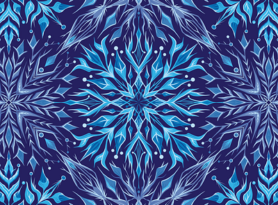 Winter pattern with blue snowflakes. Crystal ornament. crystal fabric fractal frozen graphic design ice intricacy mandala nature pattern shimmering surface design textile wallpaper wrapping