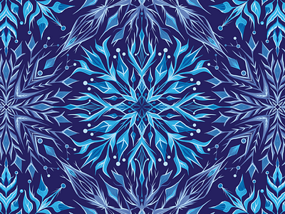 Winter pattern with blue snowflakes. Crystal ornament.