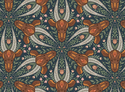 Antelope kaleidoscope animal animalistic antelope fabric floral folk art graphic design horn kaleidoscope natural pattern surface design wallpaper