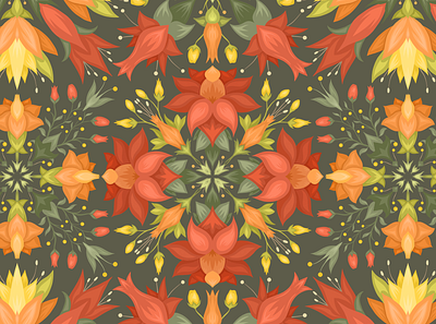 Floral pattern with mandalas of flowers flat flora flourish flower folk graphic design kaleidoscopic leaf lily mandala moroccan pattern textile textile design wrapping