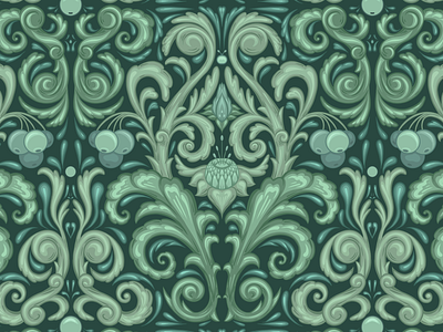 Vintage floral ornament damask fabric foliage graphic design leaves medieval nature ornament ornate pattern sumptuous symmetry textile design vintage wallpaper
