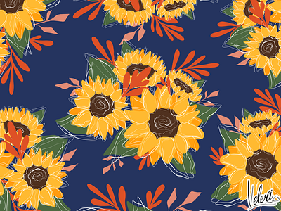 Pattern with sunflowers botany bouquet fabric graphic design nature pattern surface design wallpaper