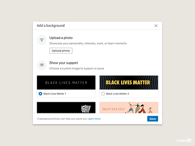 Profile backgrounds & stickers: Support a cause linkedin linkedindesign linkedinux onelinkedin profilebanner stickers