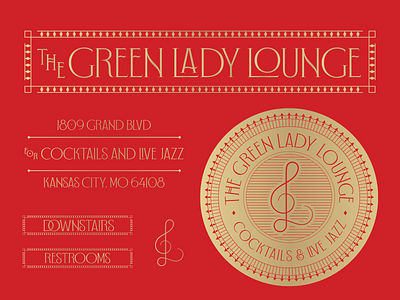 Green Lady Lounge art deco badge bar brand branding gold green lady icon icons illustration jazz kc logo mark typography