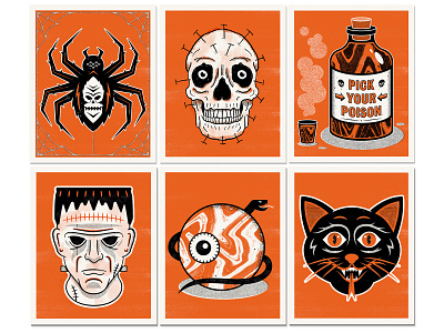 Halloween Prints design eye frankenstein halloween haunts illustration october poison print prints riso risograph skull snake spider spooky