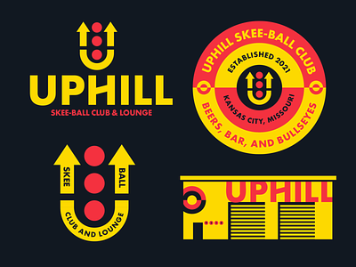 Uphill Skee-Ball Club bar brand brand system branding club design icon icons logo lounge mark skee-ball uphill
