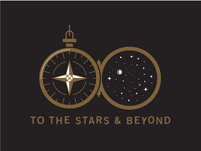To the Stars & Beyond.... badge beyond compass gold icon icons illustration moon planets space star stars