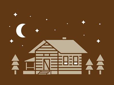 Lost in the Woods cabin forest icon moon night print stars woods