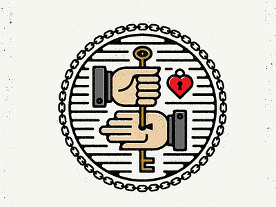 Locking Hands badge chain hand hands heart icon icons key keys lock logo seal