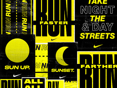 Nike Running Poster Concepts black collage icon nike poster posters run running swoosh yellow