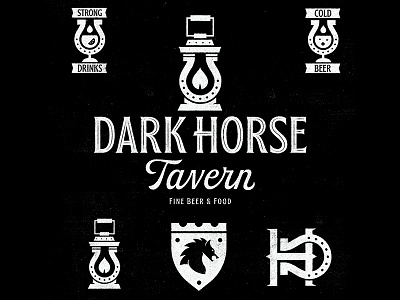 Dark Horse Tavern beer brand branding dark dark horse flame glass horseshoe icon icons illustration lantern logo mark monogram tavern