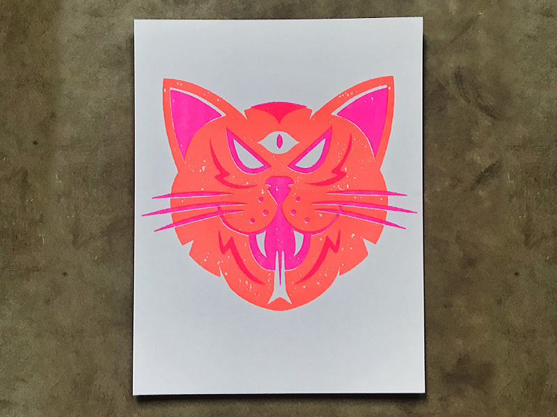 Cat Risograph pink orange neon risoprint risograph riso eye cat illustration icons icon