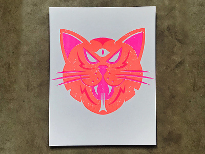 Cat Risograph cat eye icon icons illustration neon orange pink riso risograph risoprint