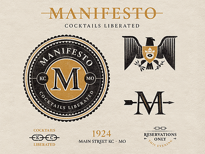 Manifesto badge bar black brand branding chain cocktail eagle eye gold icon icons illustration logo logos mark monograms seal speakeasy