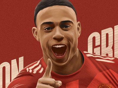 Mason Greenwood artwork brush design digital painting digitalart drawing editorial fan art football hand drawn illustration manchester manchesterunited photoshop portrait poster poster design striker typography