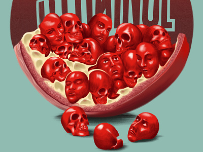 Play poster artwork brush conceptual digital art drawing editorial illustration photoshop pomegranate portraitart poster skull theatre