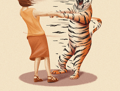 taming your fear artwork book conceptual drawing fear funny illustration metaphor spinning tiger