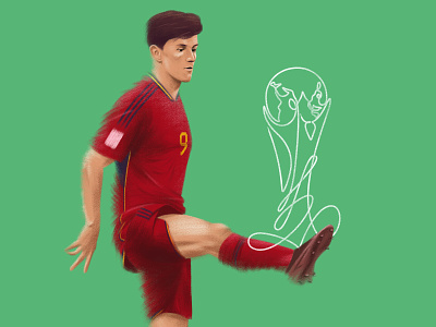 Gavi can't tie his laces artwork digital painting drawing football gavi illustration laces shoelaces spain world cup