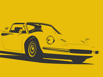 Dino artwork automotive design car design drawing ferrari illustration negative poster race retro vector yellow