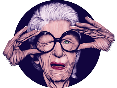 Iris Apfel artwork brush drawing fashion glasses illustration negative space photoshop portrait poster