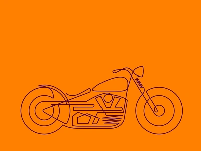 Bobber artwork bike continuous line design drawing illustration minimal motor motorcycle one line orange poster vector