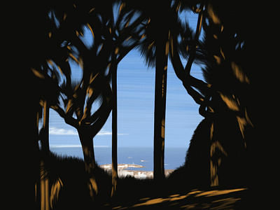 Uphill Shot above artwork barcelona brush cityscape drawing highlights illustration mediteranean mountain nature negative space perspective photoshop poster sea shadow spain summer sun