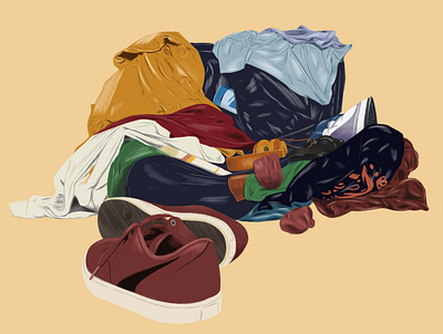 Home apparel artwork brush chaos clothing clutter conceptual detail drawing editorial folds home illustration mess photoshop realism