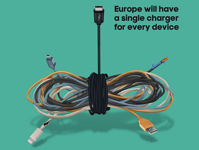 Universal Charger artwork battery cables charger conceptual editorial europe illustration magazine news realism tech usb c