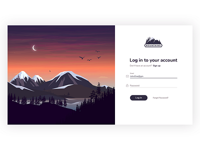Log In Form design evening illustration log in mountains nature nature theme sign in sign in form sign in page sign up form ui design