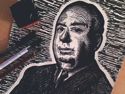 Hitchcock alfred hitchcock drawing hitchcock illustration ink inked micron paper pen woodcut