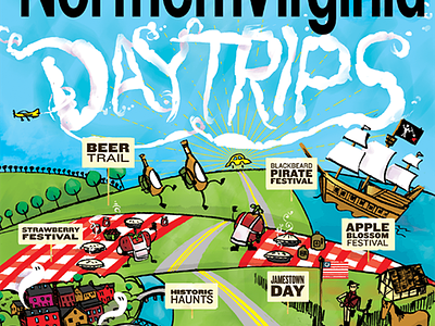 Northern Virginia Magazine cover, Day Trips 2014 custom typography illustration magazine cover