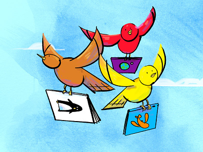 The Bookfinder Birds birds bright colors editorial illustration spot illustration