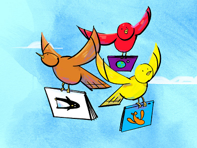 The Bookfinder Birds birds bright colors editorial illustration spot illustration