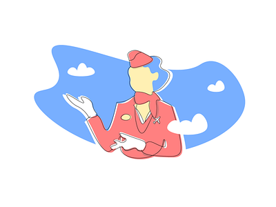 Walk through the sky air aircraft aviation character clean flat illustration minimalism person purely simply sky stewardess vector