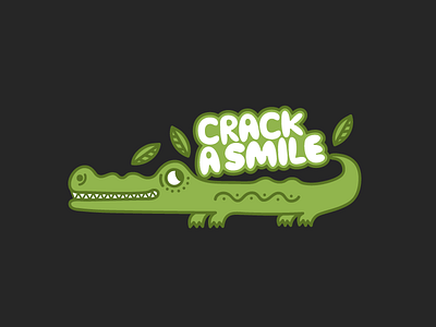 Crack a Smile Crocodile animal crocodile cute funny green leaf smile