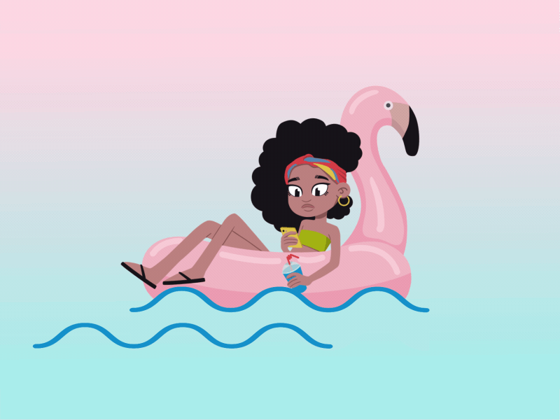 Floating in the pool animation flamingo girl girl character illustraion pool waves