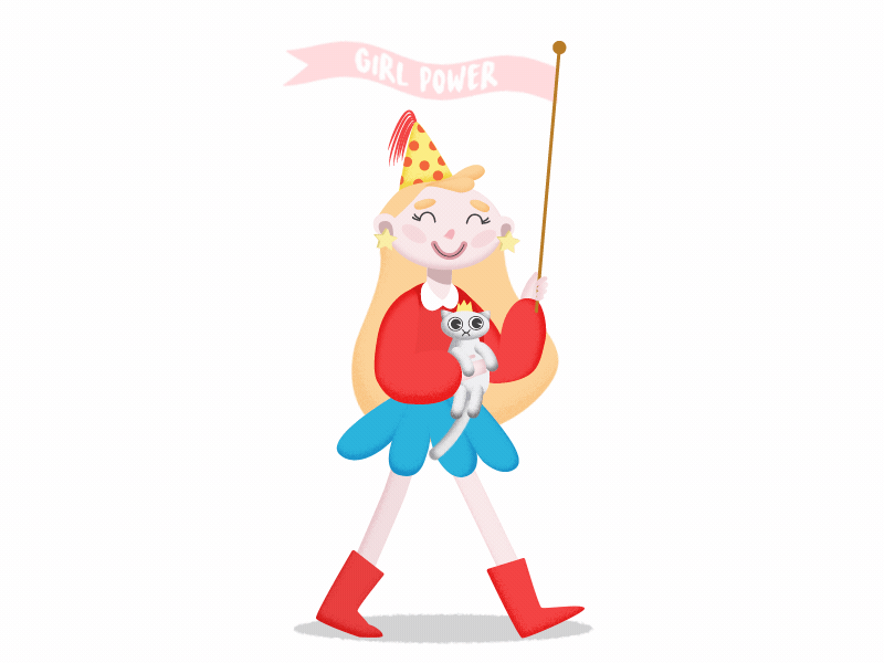 Girl Power! 2d animation animation blonde cat character female feminism flag gif girl character girl power motion motion design rigging walk cycle walkcycle woman