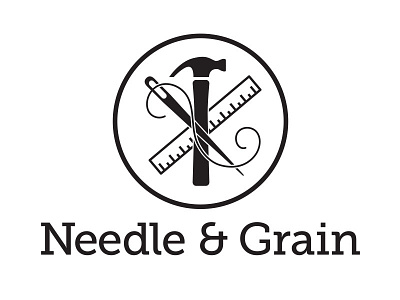 Needle & Grain Logo black and white cross hammer logo needle and grain ruler sewing