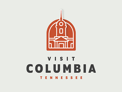 Visit Columbia, Tennessee Branding bold lines branding columbia courthouse red and cream tennessee tourism