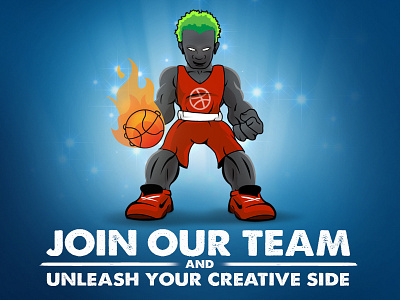 We're Hiring All-Stars basketball flame illustration strong super hero vector