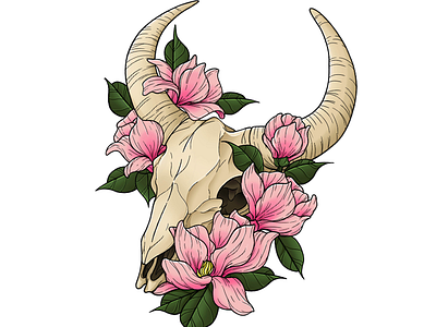 Cow skull with magnolia flowers cow skull design flowers illustration lineart magnolia skull stencil tat tattoo tattoo art tattoo artist tattoo design