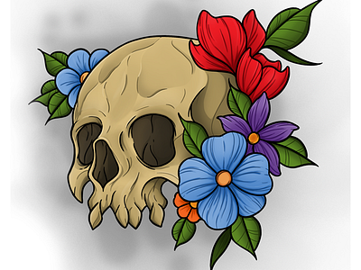 Neo Traditional Colored Skull - Tattoo Design art colour and lines design digital art flash tattoo flower flowers illustration skull tat tattoo tattoo art tattoo artist tattoo design