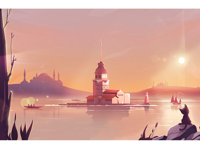 Kiz Kulesi artwork background color design digital art digitalart illustration istanbul kiz kulesi landscape nature turkey