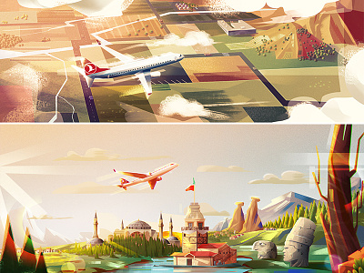 Turkish Airlines airline animation art artwork background conceptart digitalart illustration landscape nature plane turkish airlines